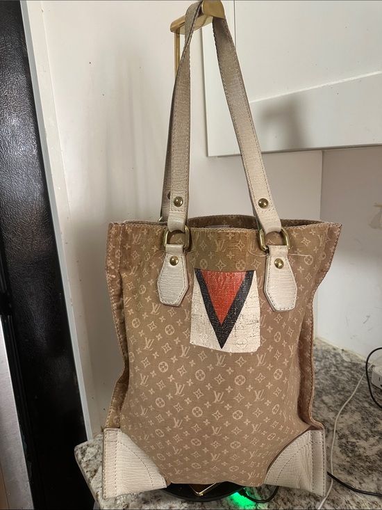 Louis Vuitton Handbags - Louis Vuitton Beige Monogram Tote with Red and Black Chevron Accent. PROJECT BAG